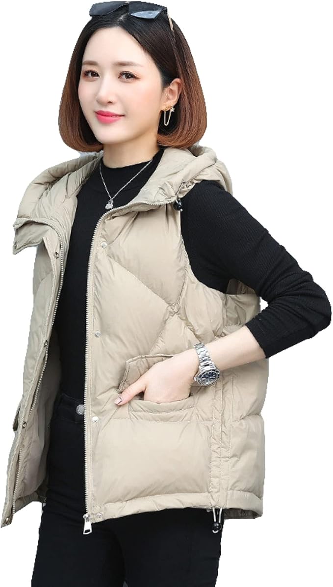 Amazon ダウンベスト レディース ショート 春秋冬 インナーダウンベスト 着やせ 暖かい 防寒対策 アウター ノースリーブ 中綿ベスト ダウンコート 光沢感 ライトダウン おしゃれ フード付き ジャケット クリスマス 通勤 ベスト 通販
