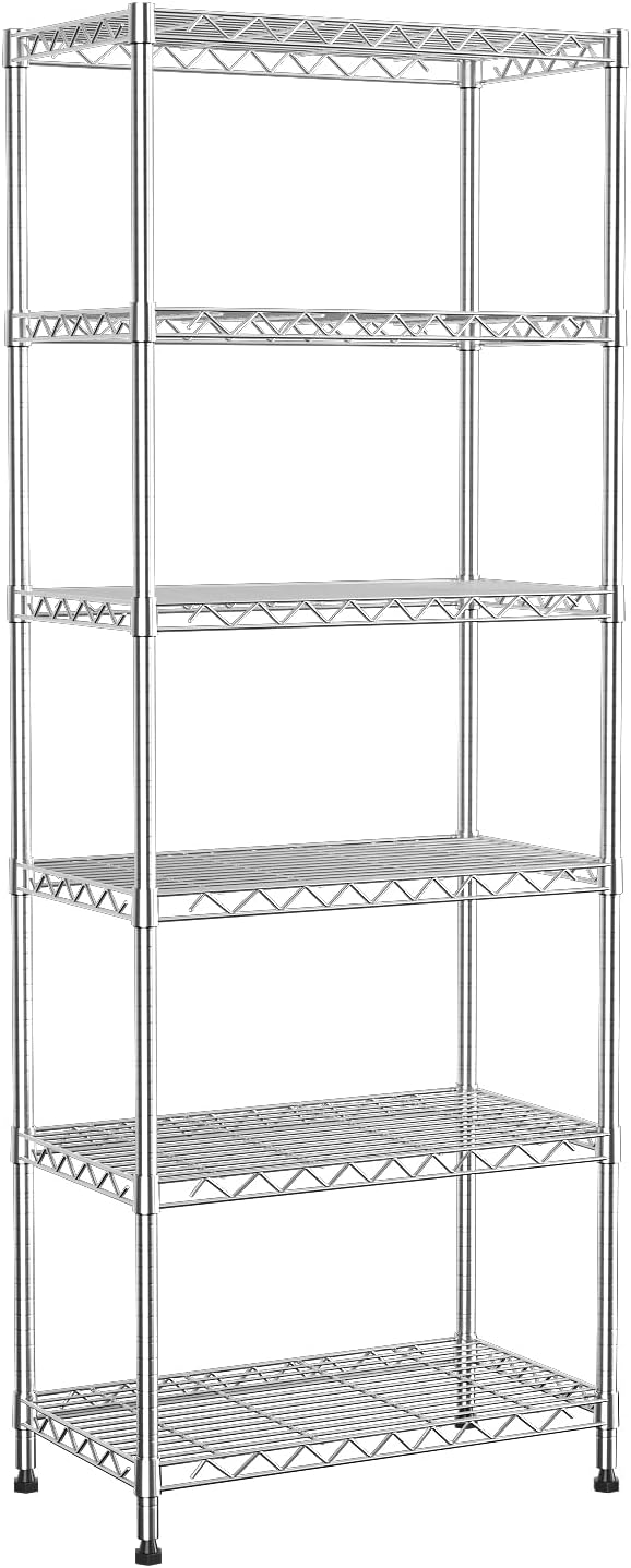 6-Tier Wire Shelving Unit,21.3" Wx11.4 Dx73 H,Metal Shelf Racks with Lockable Wheels, Height Adjustable Storage Shelves for Narrow Space/Laundry/Bathroom/Kitchen/Pantry/Closet/Chrome