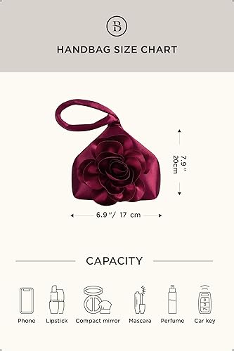 Miniatura 7 de BABEYOND Bolsos de mano para mujer, bolsos de noche de satén con flores, bolso de pulsera elegante para fiestas, uso diario, boda Rojo,Negro,negro