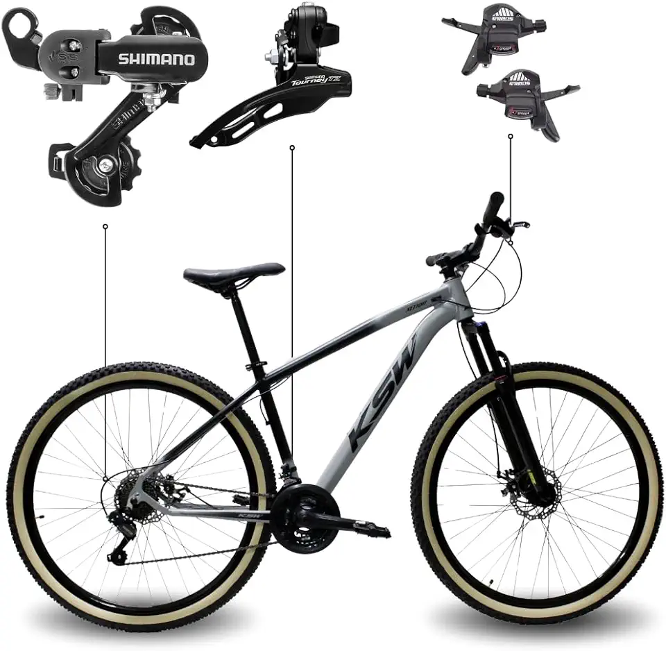 Bicicleta Aro 29 KSW XLT 100 21 Marchas Shimano Quadro Alumínio Freio Hidráulico MTB