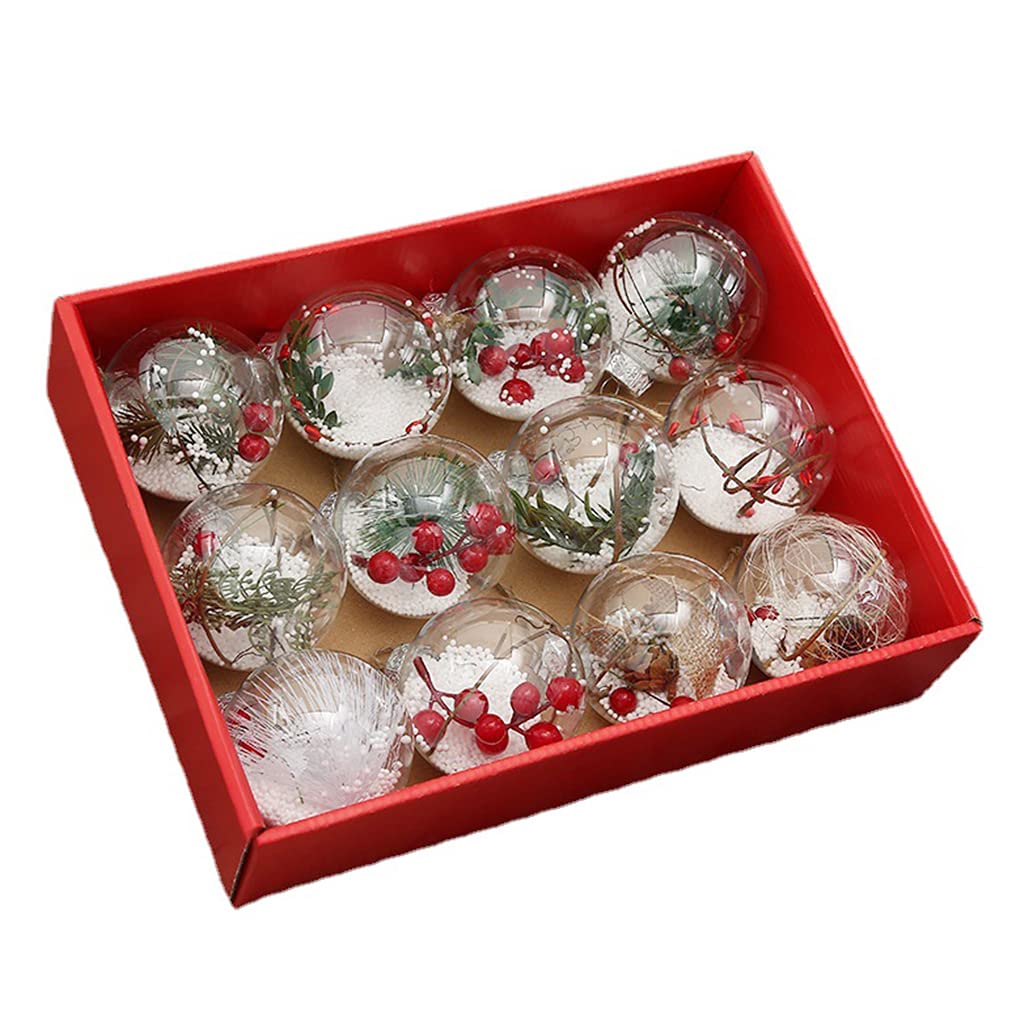 12 piezas 3 pulgadas bolas de Navidad transparentes adornos bolas de plástico inastillables transparentes colgantes decoración del árbol de Navidad