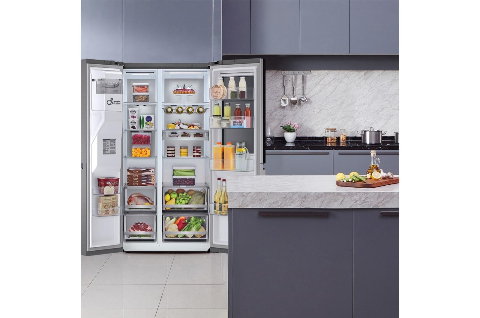 LG GSXV90MBAE - Frigorífico Americano No Frost Instaview, de 635 litros, Frigorífico Función Linear Cooling y Compresor Smart Inverter, Color Gris Inox Acero Texturizado Antihuellas