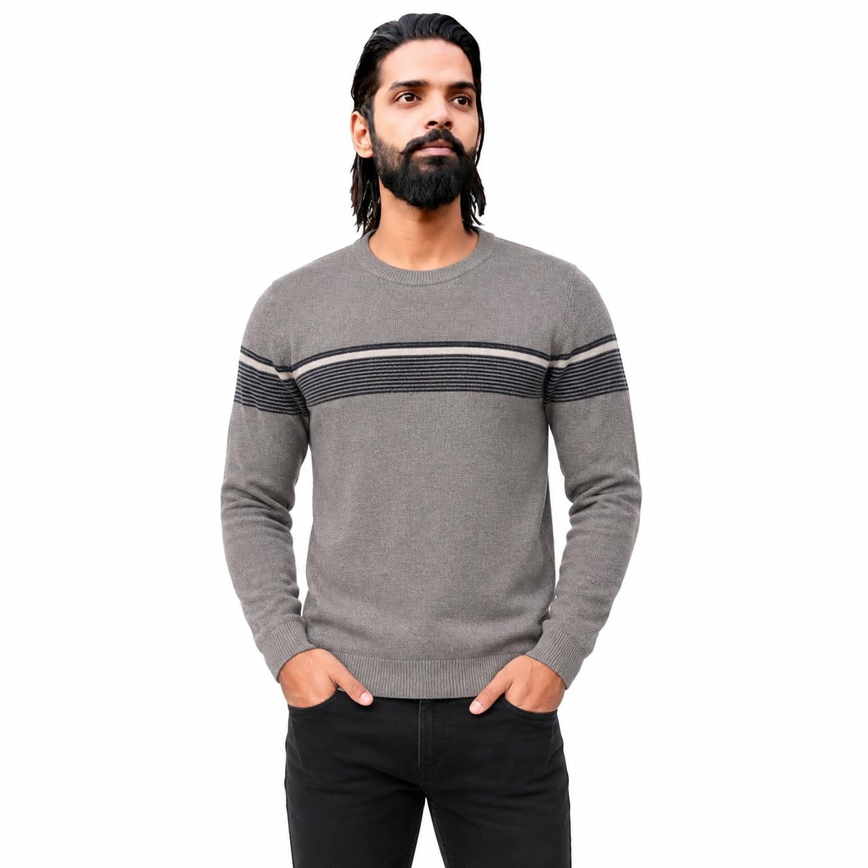 chandre Men's Crew Neck Knit Sweater, Full Sleeve Pullover, Ribbed Design-picture-50