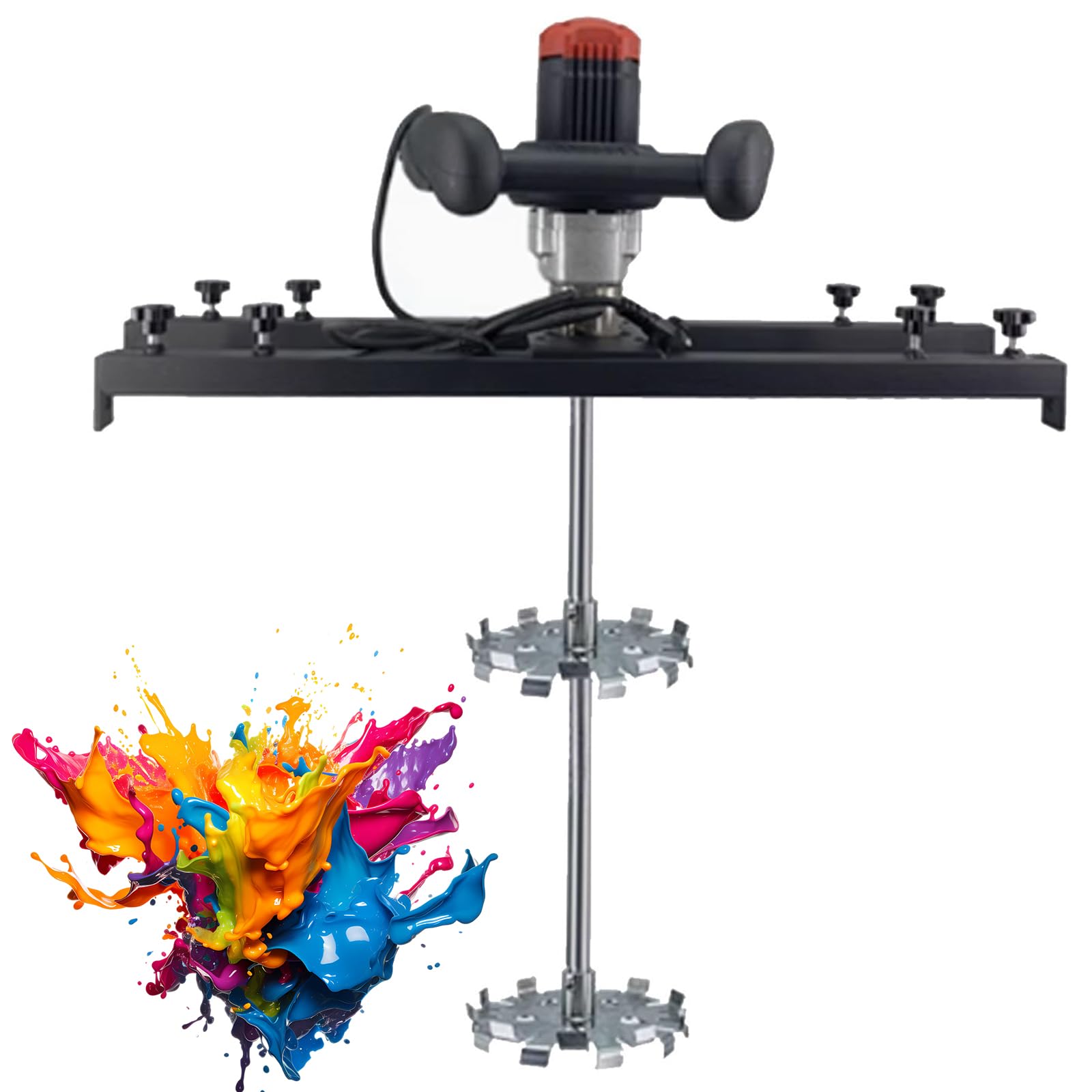 Mezclador eléctrico de pintura con velocidad ajustable de 0 a 800 RPM, cuchillas dobles y eje de acero inoxidable para tinta, revestimiento, adhesivo
