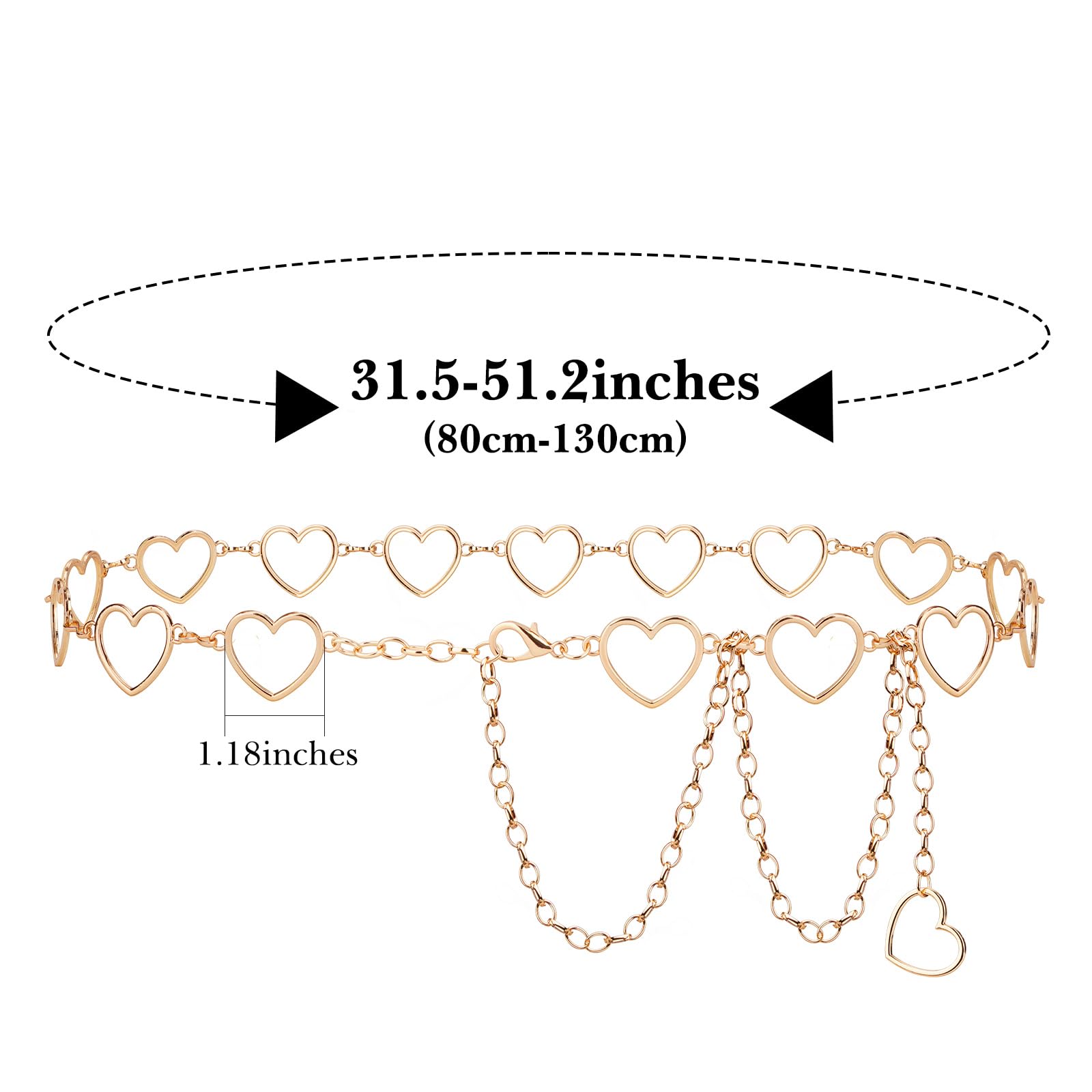 Plus Size Chain Belt for Women 2 Pack Love Style Metal Chain Belt Women Belly Waist Chains, Extra Long Body Chain - Image 4