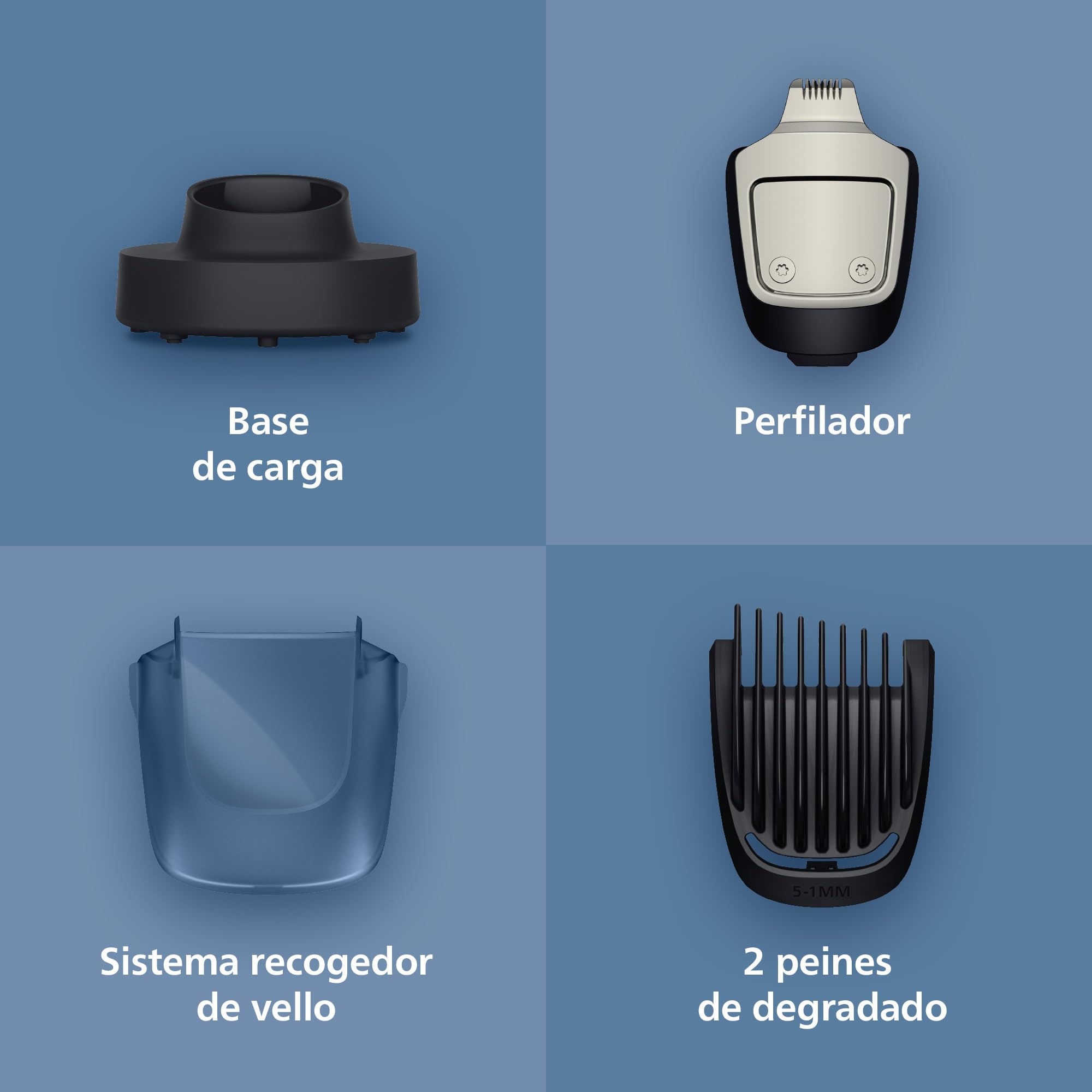 Recortadora de barba Philips Serie 7000 - Cuchillas autoafilables, 40 posiciones ajustables, sensor, sistema recogedor de vello, base de carga, 100% resistente al agua, funda blanda, BT7660/15