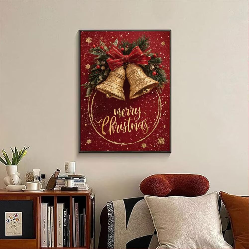 Czerwony Dzwon Świąteczny Diament Malarstwo Dorosłych Zestawów, 5D Okrągłe Diamenty Malarstwo Dzieci Malarstwo, Diamant Art Haft Cross Stitch Obrazy, Mozaika Sztuka Dekoracja Ściany 90x120cm HJ8-807