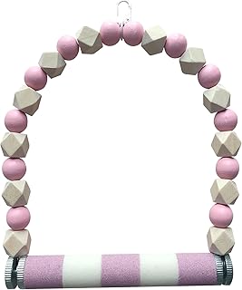 Watwass Columpios para Periquitos con Palos de Molienda de Garras Juguetes Colgantes para Pájaros de Madera Colorido (Rosa)