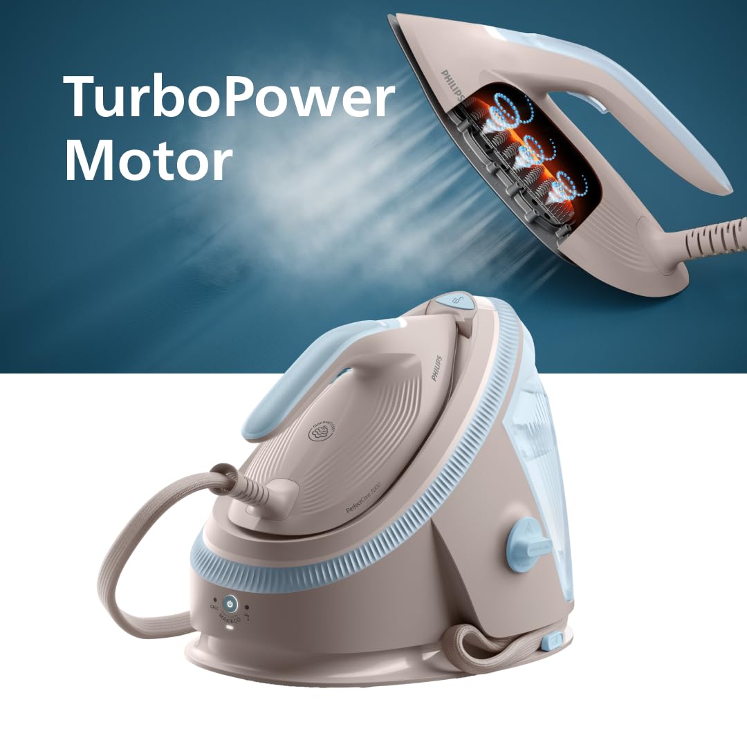 Philips PerfectCare Dampfbügelstation 7000 Serie - 600g Dampfstoß, 8,5 Bar Druck, OptimalTEMP, SteamGlide Elite Sohle, Abnehmbarer 1,5L Tank, Vertikaldampf, Easy De-Calc (PSG7200/60)