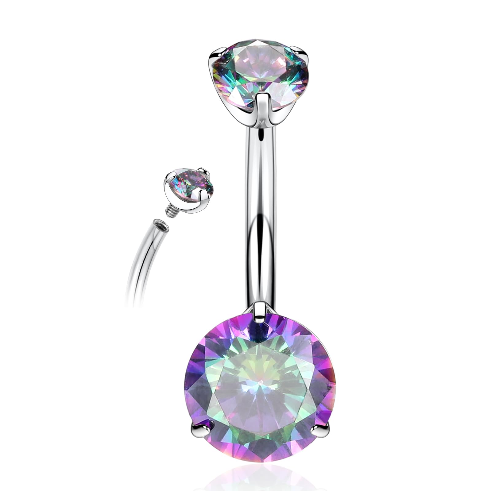 PEAKLINK Titanium Belly Button Ring 14G Belly Jewelry Navel Bar Internally Threaded Belly Barbell with Double Cubic Zircon Navel Jewelry Navel Belly