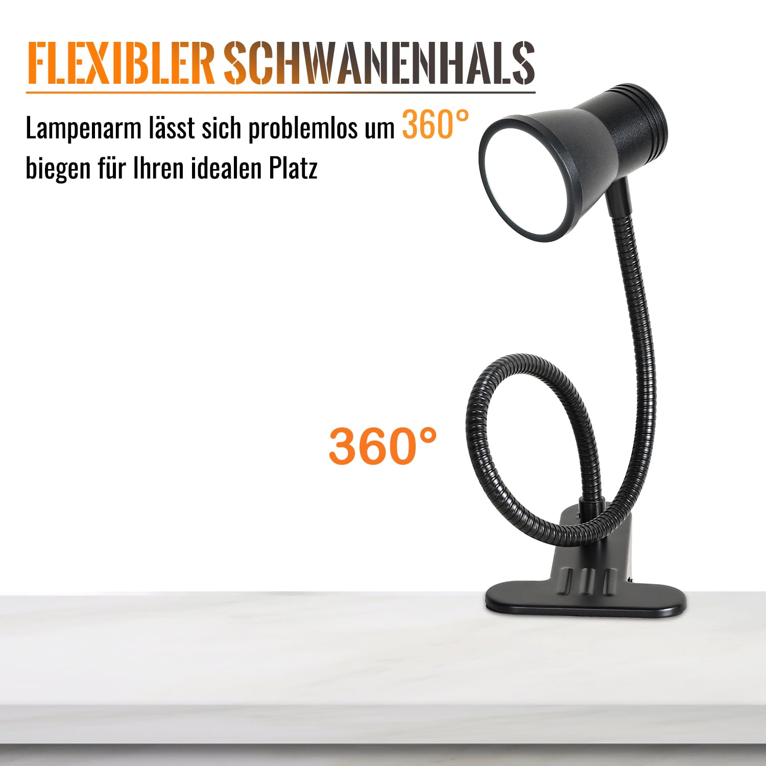 Lámpara LED con pinza como lámpara de lectura, lámpara de escritorio, luz de maquillaje, 3 temperaturas de color, 10 brillo, lámpara de pinza USB, lámpara LED regulable, luz diurna, cable