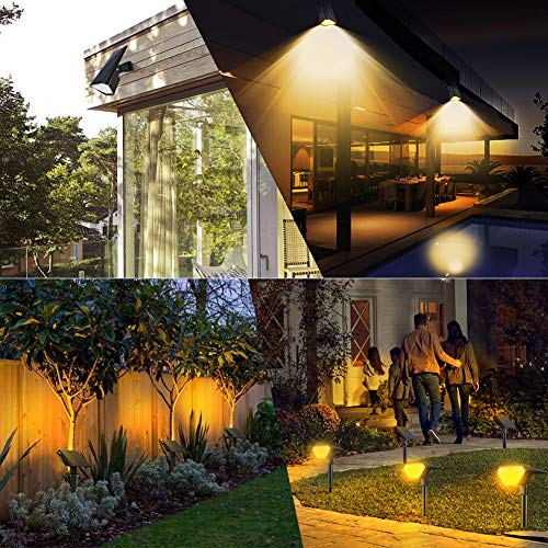 Biling Solar Spotlights Outdoor, 2-in-1 Solar Landscape Lights 12 LED Bulbs Solar Powered Lights IP67 Waterproof Adjustable Wall Light for Patio Pathway Yard Garden Driveway Pool - Warm White(4 Pack)