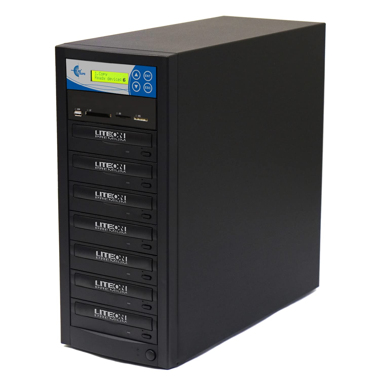 EZ Dupe 1 to 6 Media Mirror Duplicator - Flash Media (SD CF USB) & Disc (DVD CD) to 6 DVD CD Discs Backup Copier MM06PIB