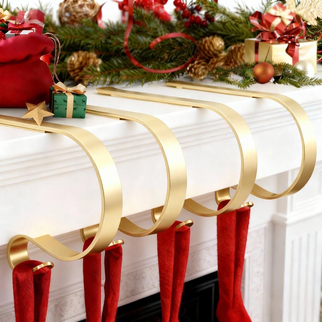 Roycraft Stocking Hangers for Mantel Christmas Stocking Holders 4 PC Silver Christmas Decorations Stocking Hangers for Mantel