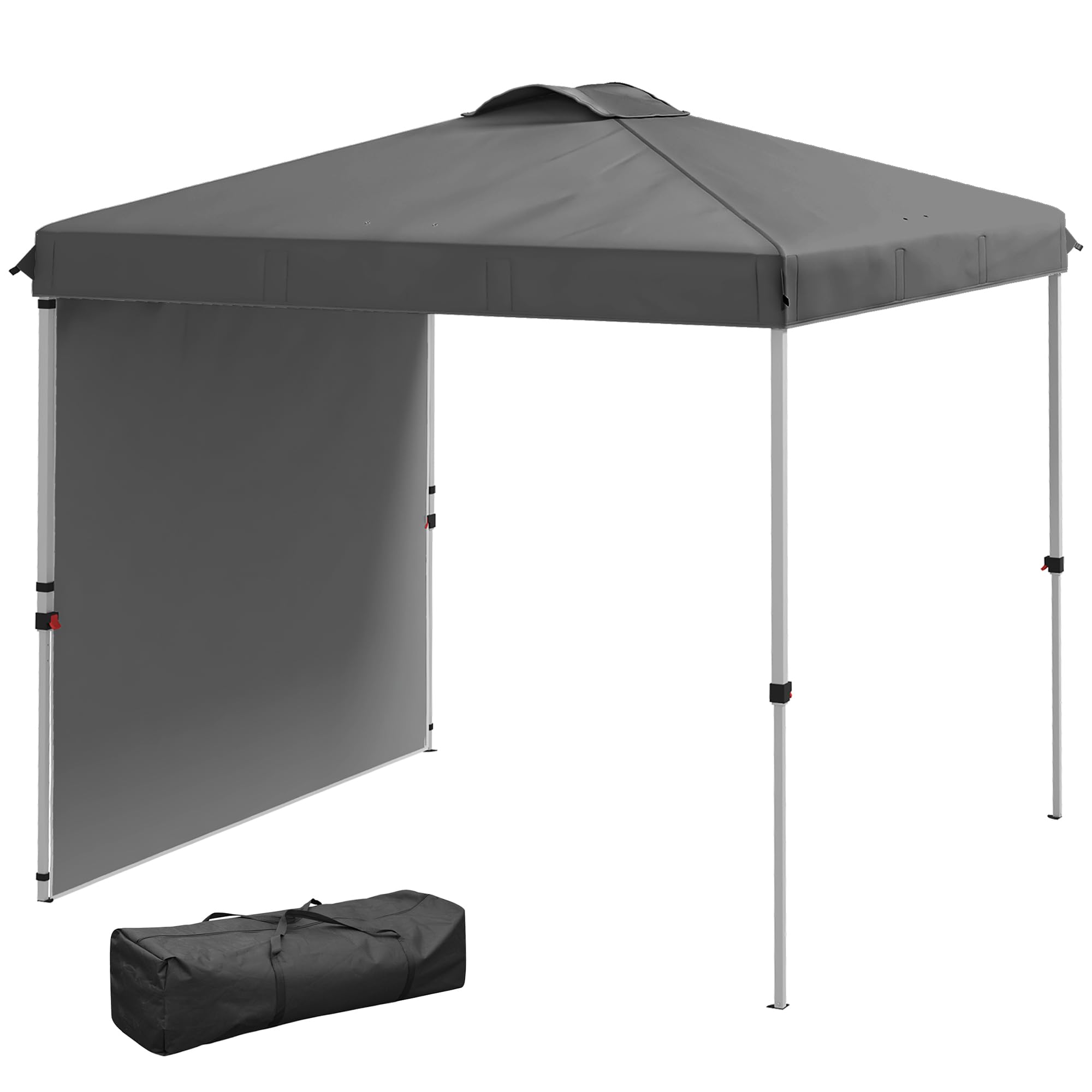 Outsunny Tenda pieghevole 2,5x2,5 m Gazebo da giardino con 1 parete laterale regolabile in altezza in 3 livelli Anti-UV impermeabile e sacchetto di sabbia Gazebo per campeggio all'aperto feste Grigio