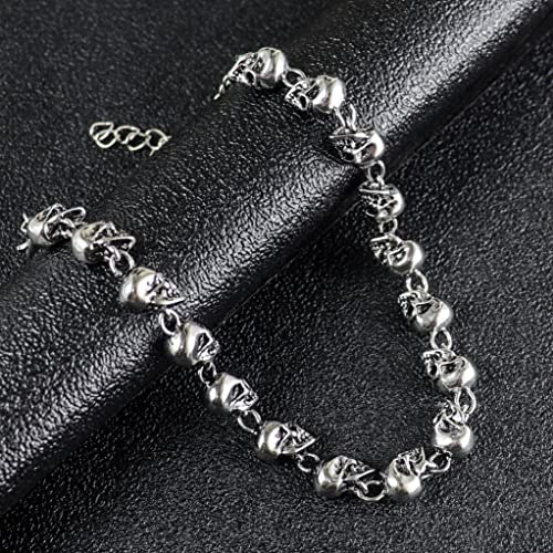 Caiyao Punk Stainless Steel Skull Skeleton Linked Chain Bracelet Tibetan Prayer Bead Mala Bracelet for Men and Women, Skull Jewelry Gift2