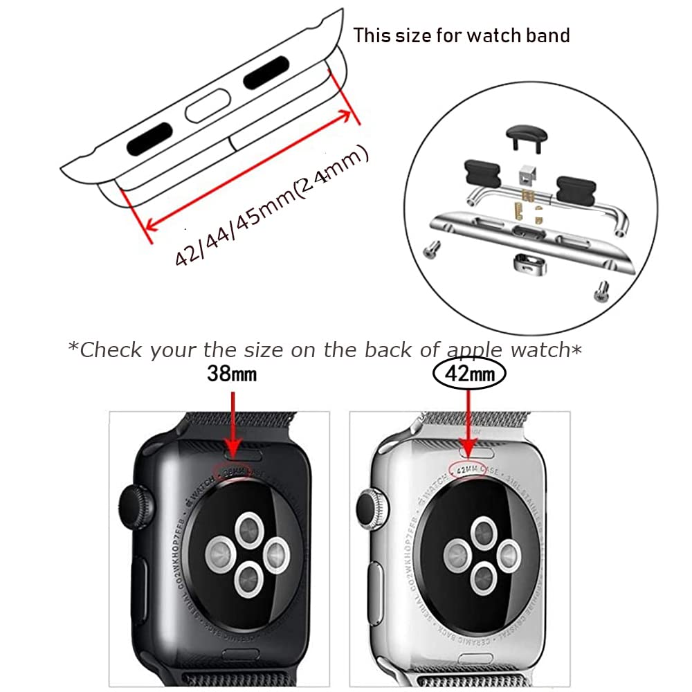 3 PACK Watch strap connectors Stainless Steel Adapter Replacement Metal link with screw driver Tool Compatible with Apple Watch Band 38 40 41 42 44 45mm (38/40/41MM, Black/gold/rose gold)