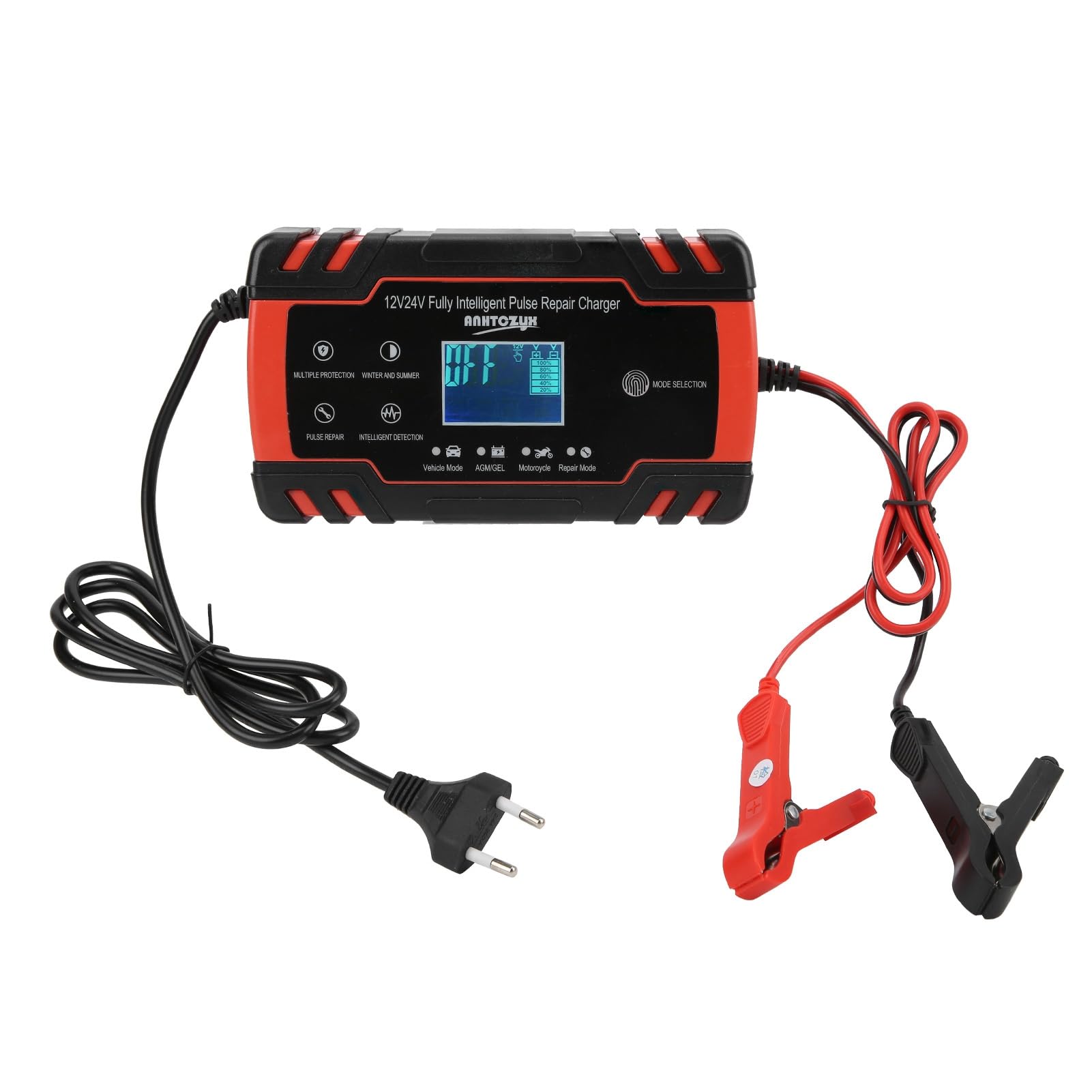 Aramox Chargeur de Batterie de Voiture, Chargeur de Batterie 12V/24V 2-150Ah Réparation Automatique Intelligente pour Moto de Voiture 110V-240V(Norme européenne)
