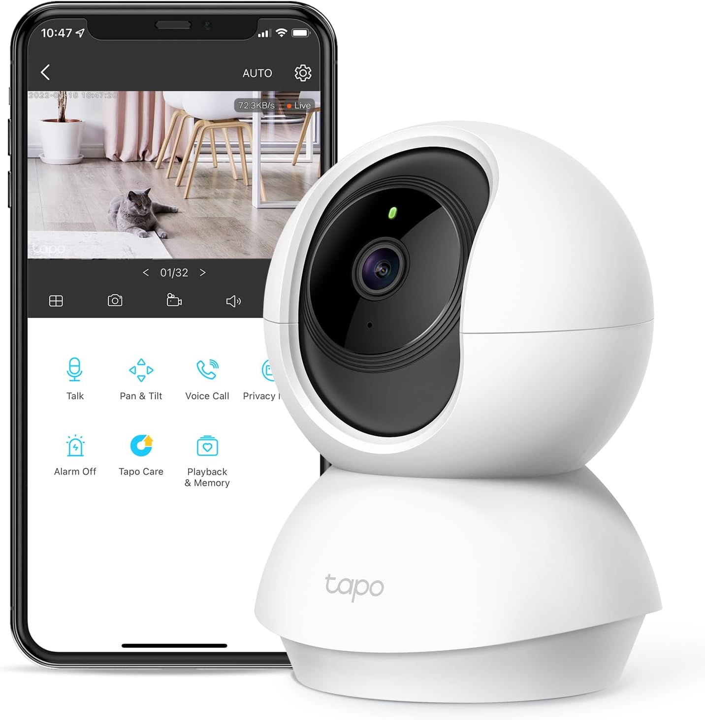 Tapo TPLink Pan/Tilt Security Camera for Baby Monitor, Pet Camera w/Motion Detection, 1080P, 2