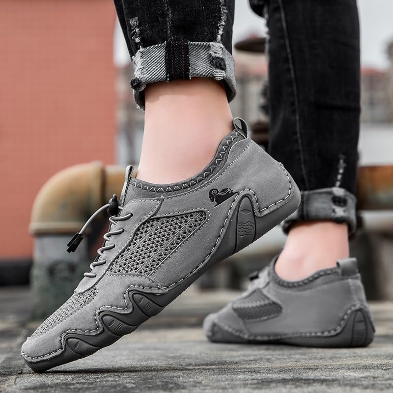 Vista 8 de Boxpopla Zapatos deportivos de malla para hombre para senderismo y caminar, zapatos deportivos de verano, transpirables, antideslizantes, ligeros