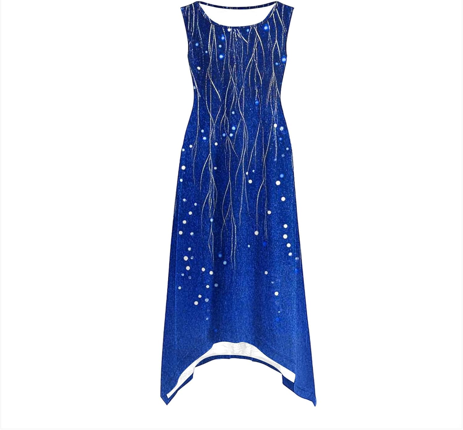 Womens Summer Dress Floral Print Sleeveless Irregular Hem Crewneck Flowy A Line Tank Dress Loose Fit Casual Sundress