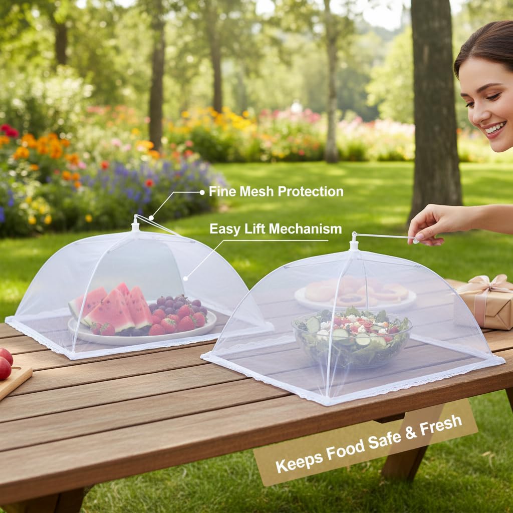 Lot de 2 couvercles alimentaires pour l'été - Protection contre la poussière et les mouches - Pliables - Diamètre : 33 cm - Protection contre la poussière et les fruits