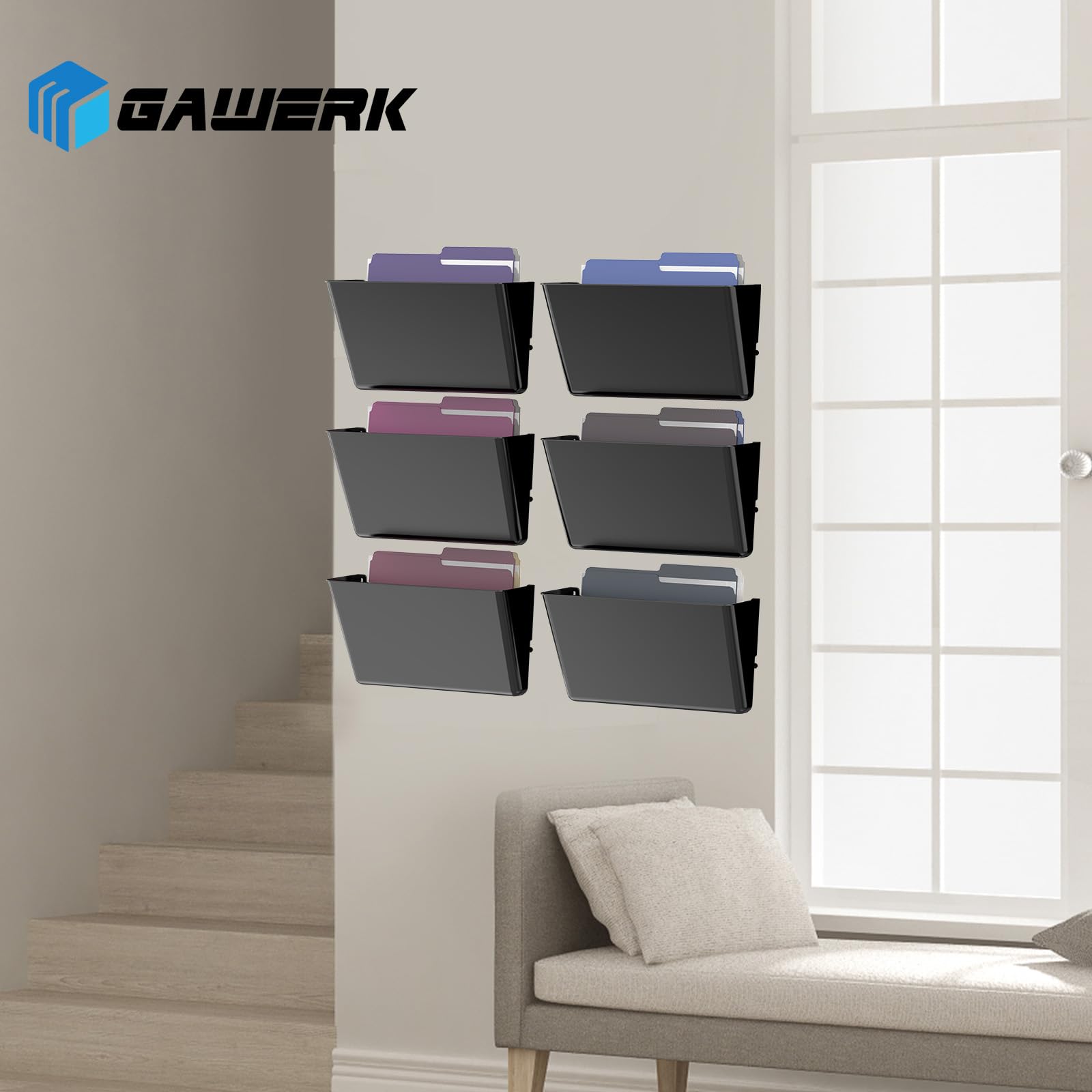 Gawerk Paquete de 4 soportes de plástico acrílico transparente con un solo bolsillo, para colgar en la pared, para oficina y hogar, color negro