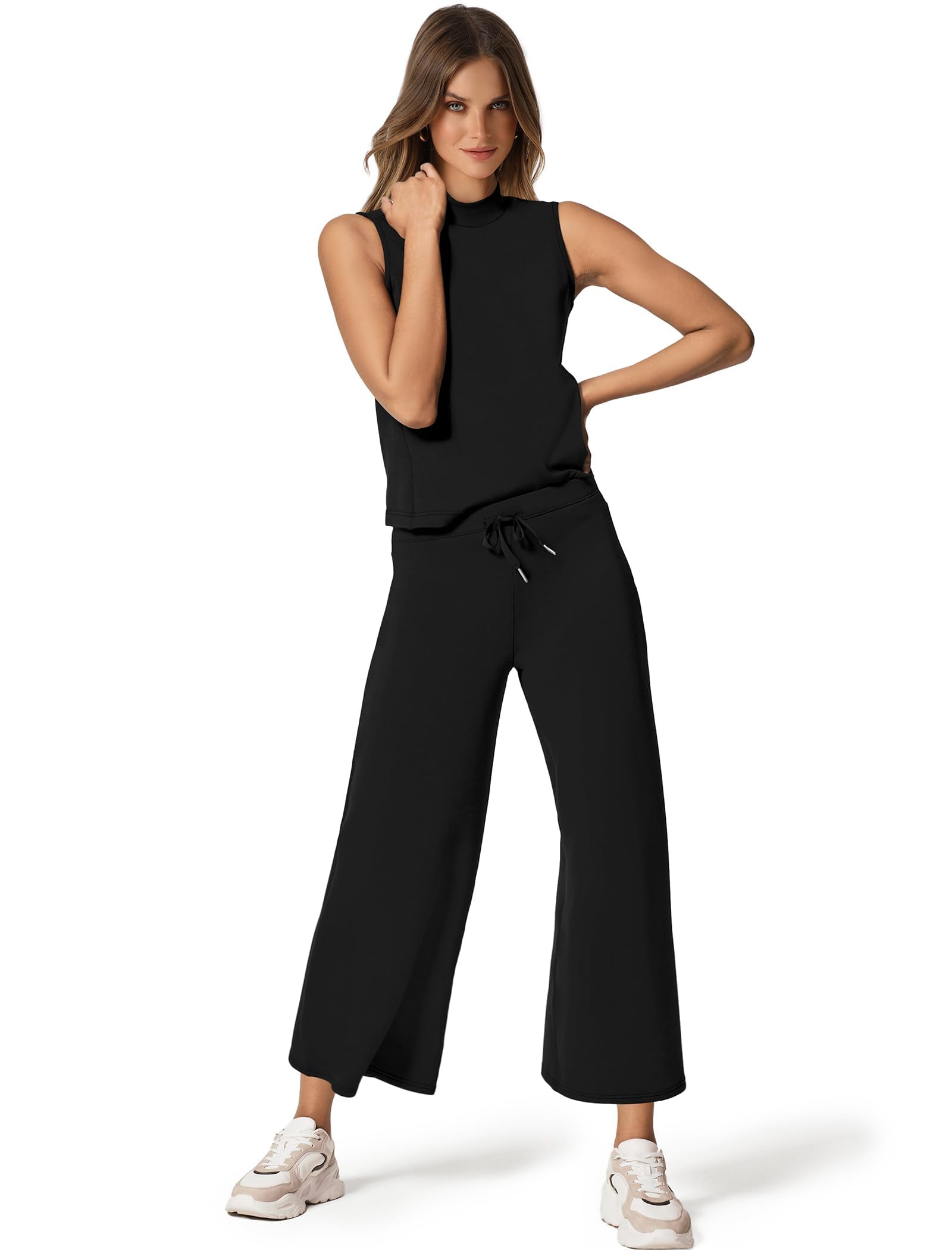 Desol Chándal de dos piezas para mujer, para el tiempo libre, chándal de verano, traje, sin mangas, informal, pantalones de chándal con bolsillos