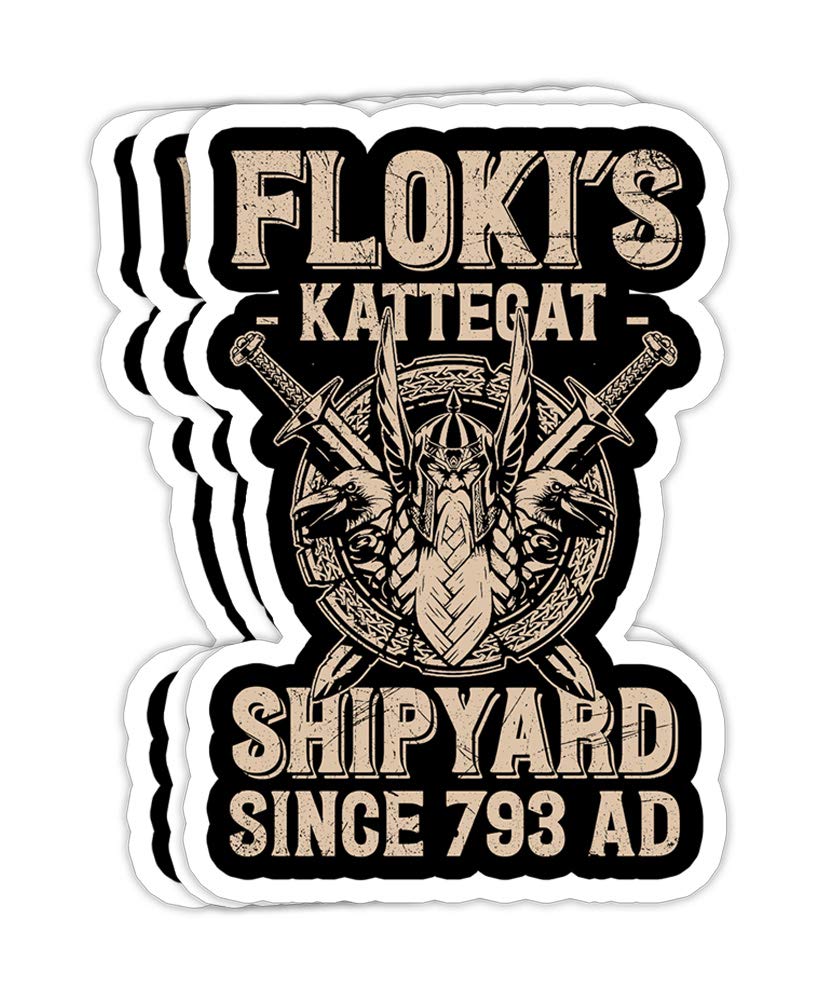 GenericFlokis Shipyard Kattegat Viking Ship and Sword Viking Axe- 4x3 Vinyl Stickers, Laptop Decal, Water Bottle Sticker (Set of 3)