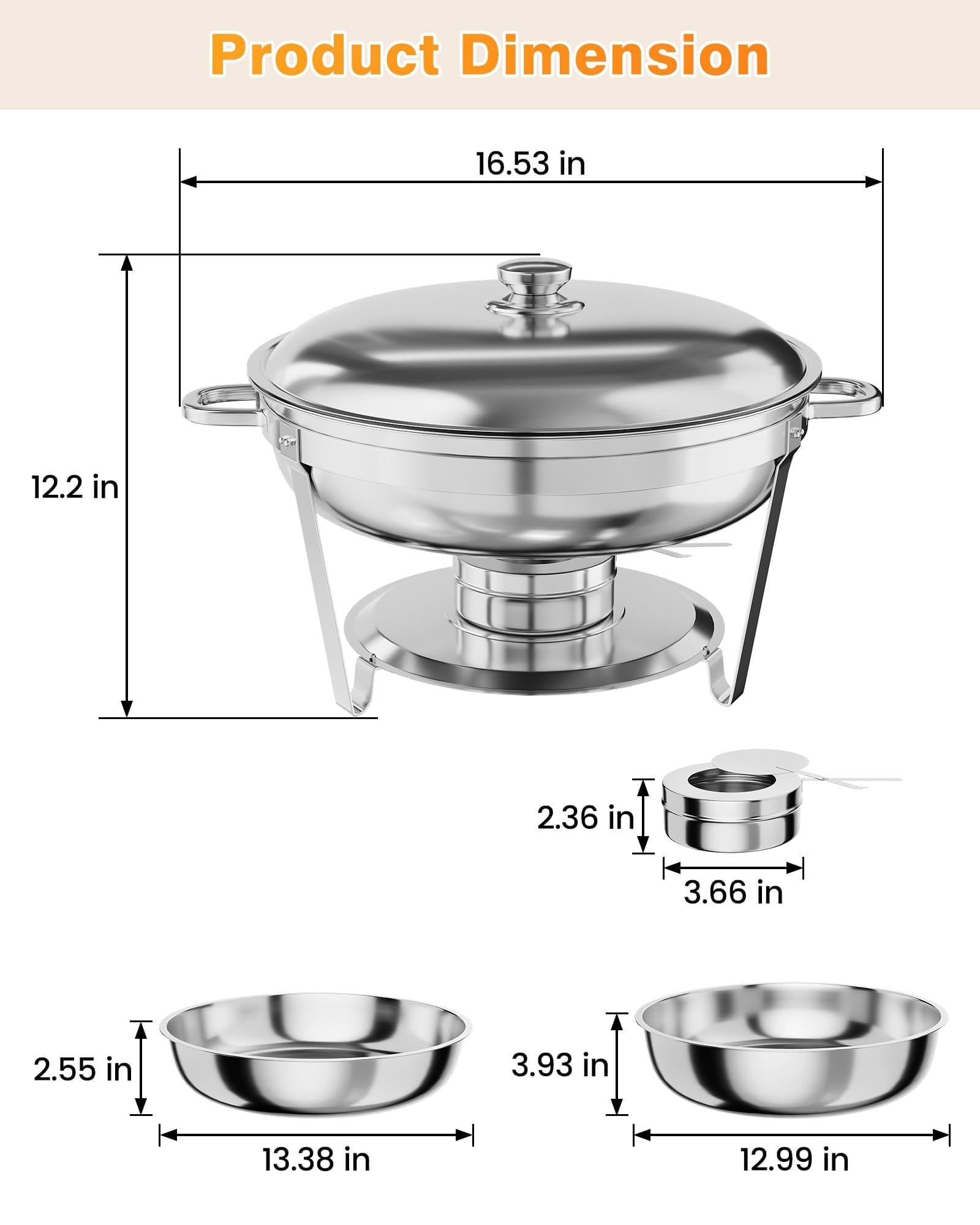Zstar Set 4 Chafing Dish 5QT Acero Inoxidable Para Banquetes |