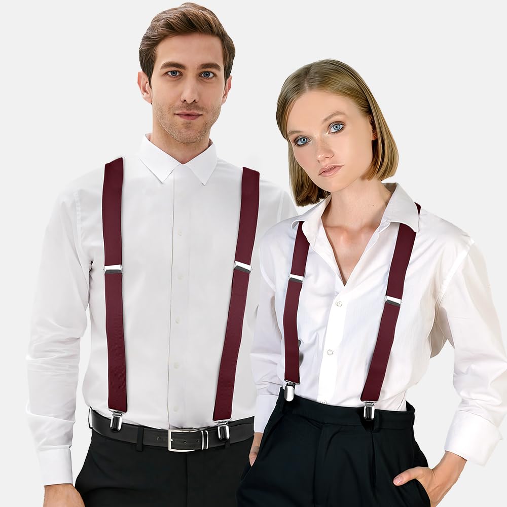 Tirantes ajustables para hombre con correas elásticas y espalda en Y, tirantes de senderismo debajo de la ropa, Rojo vino
