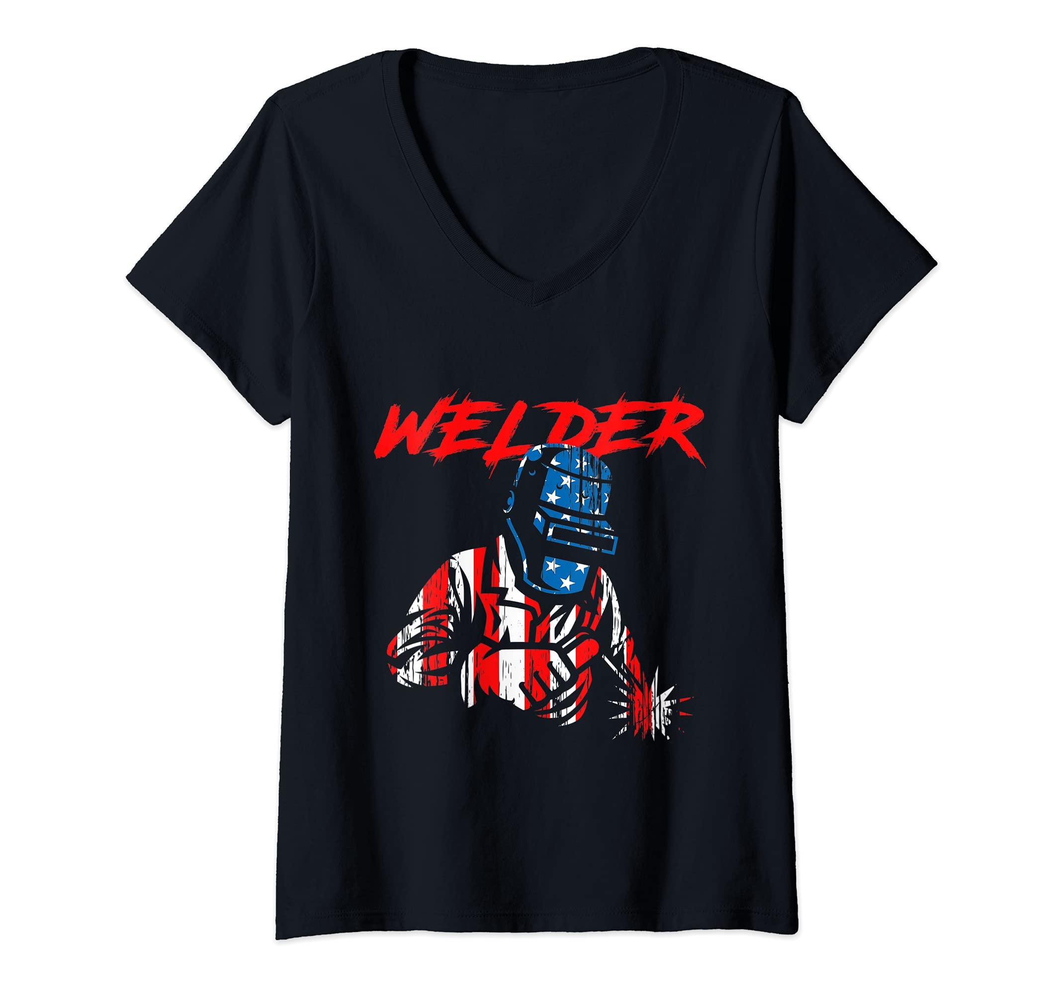 Womens Welder Engineer Engineering Welding Fabrication V-Neck T-Shirt, Black