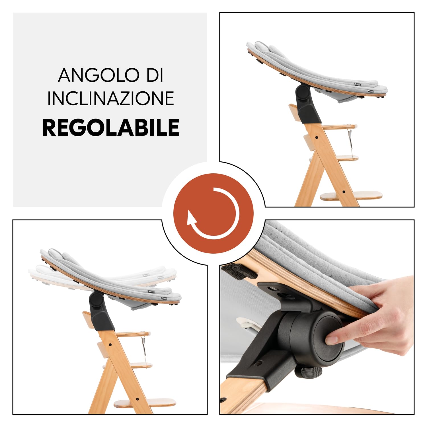 hauck Highchair Bouncer Eco, Light Grey - Sdraietta Neonato con Funzione Pappa e Struttura a Dondolo in Legno, Ergonomica, Reclinabile - Adattatore per Seggiolone Pappa Alpha+ e Beta+ Incluso
