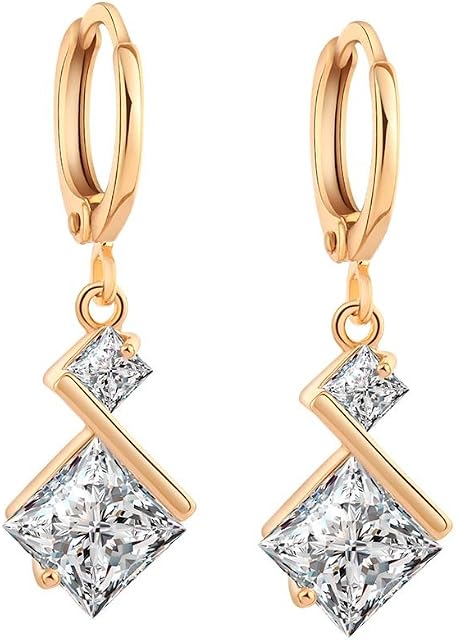 YAZILIND 18K Gold Plated Cubic Zirconia Inlay Charming Hoop Dangle Earrings for Women