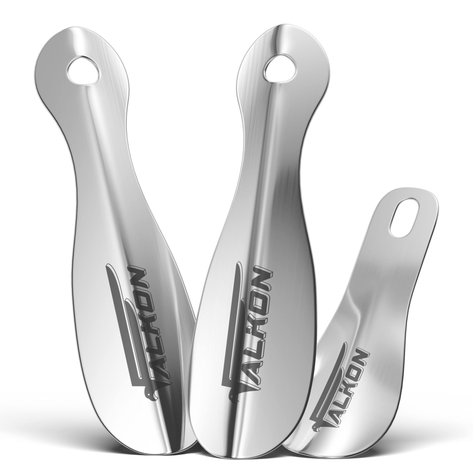 FALKON Set of 3 Metal Shoe Horns – Two 7.5" Long & One 4" Travel Shoe Horns for Women, Men, and Kids, Ideal for Travel
