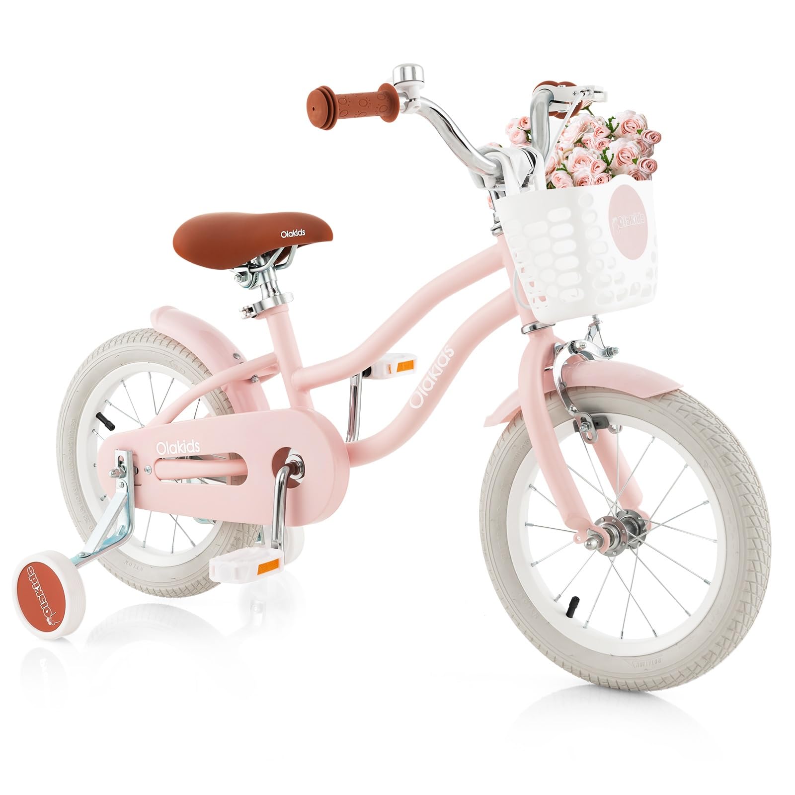 Olakids Kids Bike, 12 14 16 18 Inch Toddlers Bike with Training Wheels Basket Safety Bell Adjustable Seat Handlebar, Children's Bicycle for Girls Boys (12 Inch, Pink)