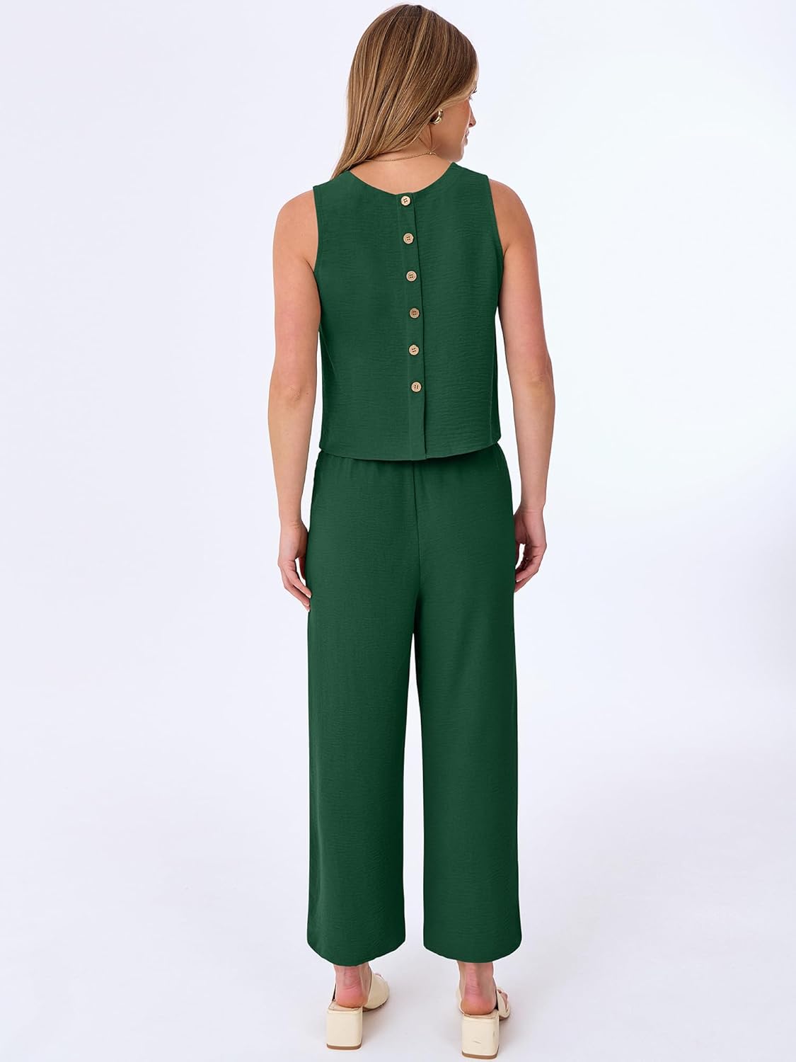 ANRABESS Women Lounge Sets 2 Piece Outfits Summer Sleeveless Crop Tops Capri Wide Leg Pants Vacation Beach Travel Sets - Image 5