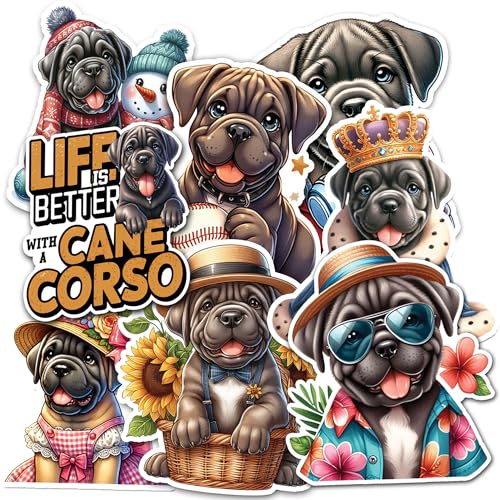 Image of Cane Corso Dog Sticker 8 Pcs (Large Size) Vinyl Stickers Laptop Waterproof Decal for Car Bumper Water Bottle Notebook Phone Window Funny Party Birthday Decorations - Size 4 Inches