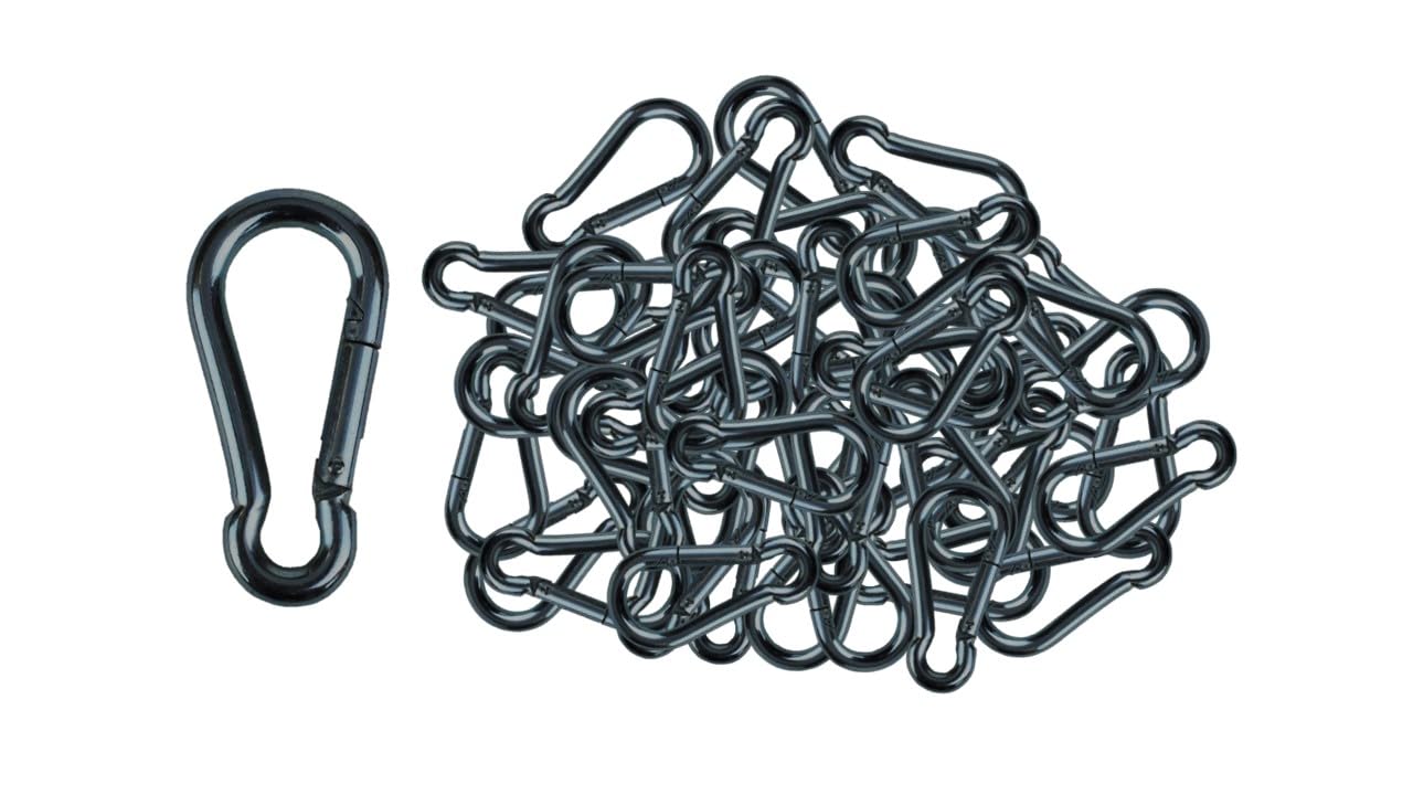 Branded Boards | 50 Pack and 100 Pack | Bulk Heavy Duty Carabiner Snap Clip Hooks |Black, Zinc and Stainless | Contractors, Gyms, Fitness Centers, Business, Industrial (5cm Black 50-Pack)