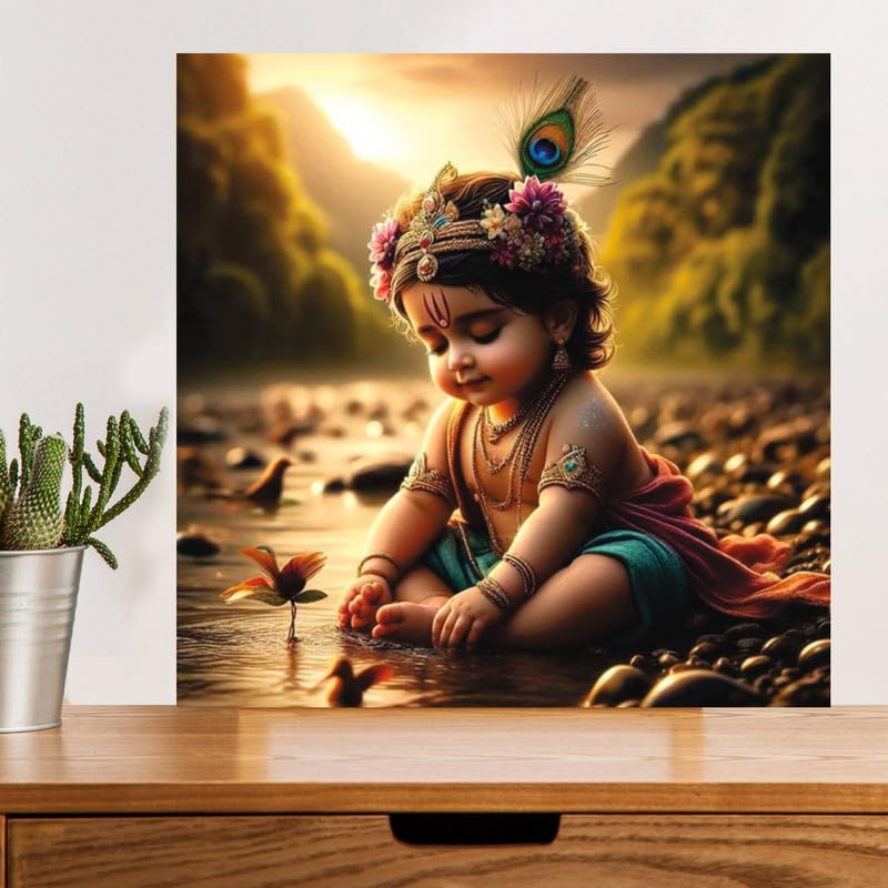 Image of British Terminal Cute little Bal Gopal Baby God Krishna| Kanha Ji | Laddu Lord Makhan Chor Painting Religious Poster for Pregnant Women for wall (matt thin vinyl,sticker,multicolor,unframed)| bj33