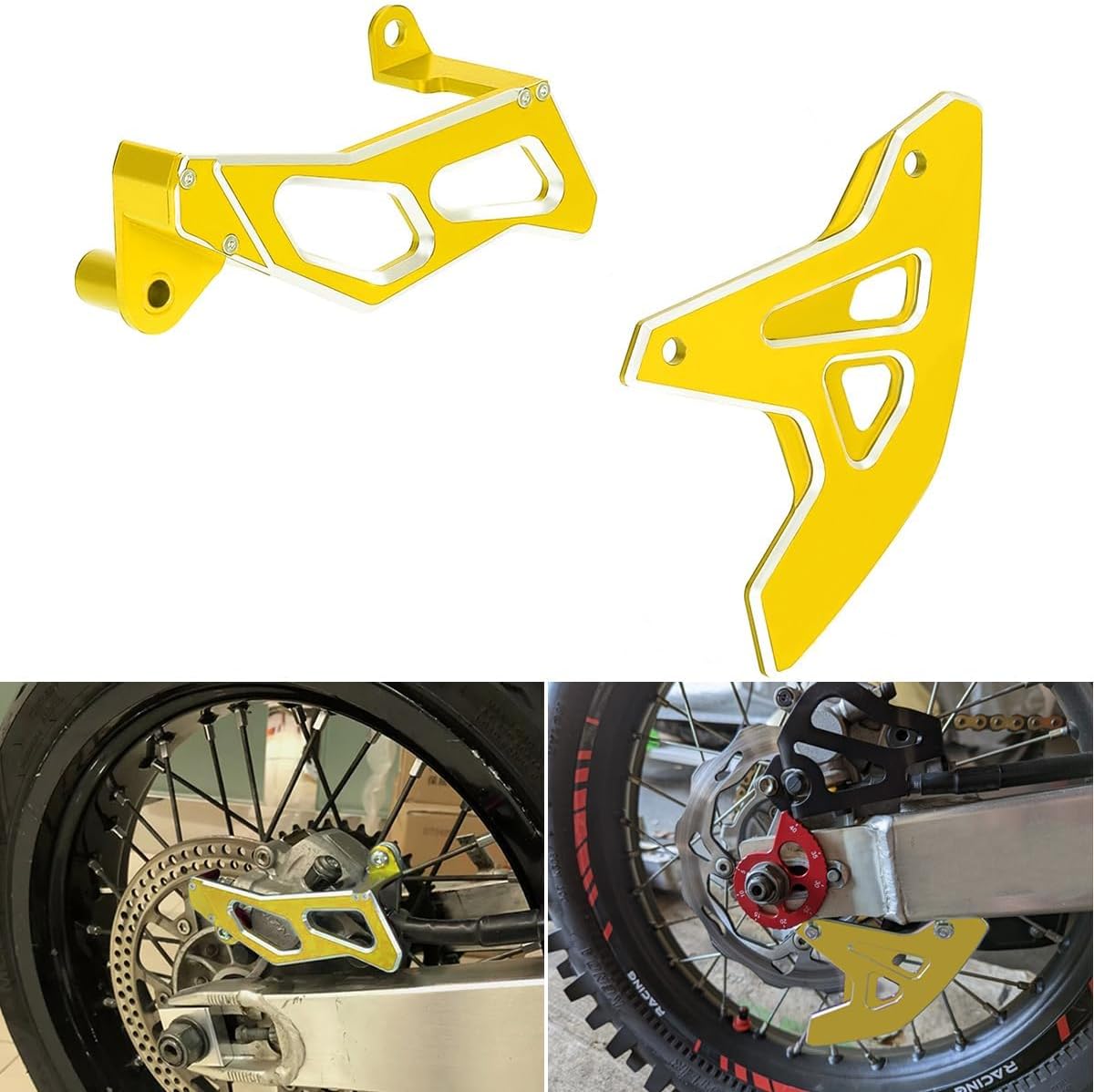 DRZ400SM Rear Brake Disc Guard and Rear Caliper Guard Compatible with DR-Z 400SM 2005-2024 3D CNC Dirt Bike Motorcycle Chain Protector (Gold)