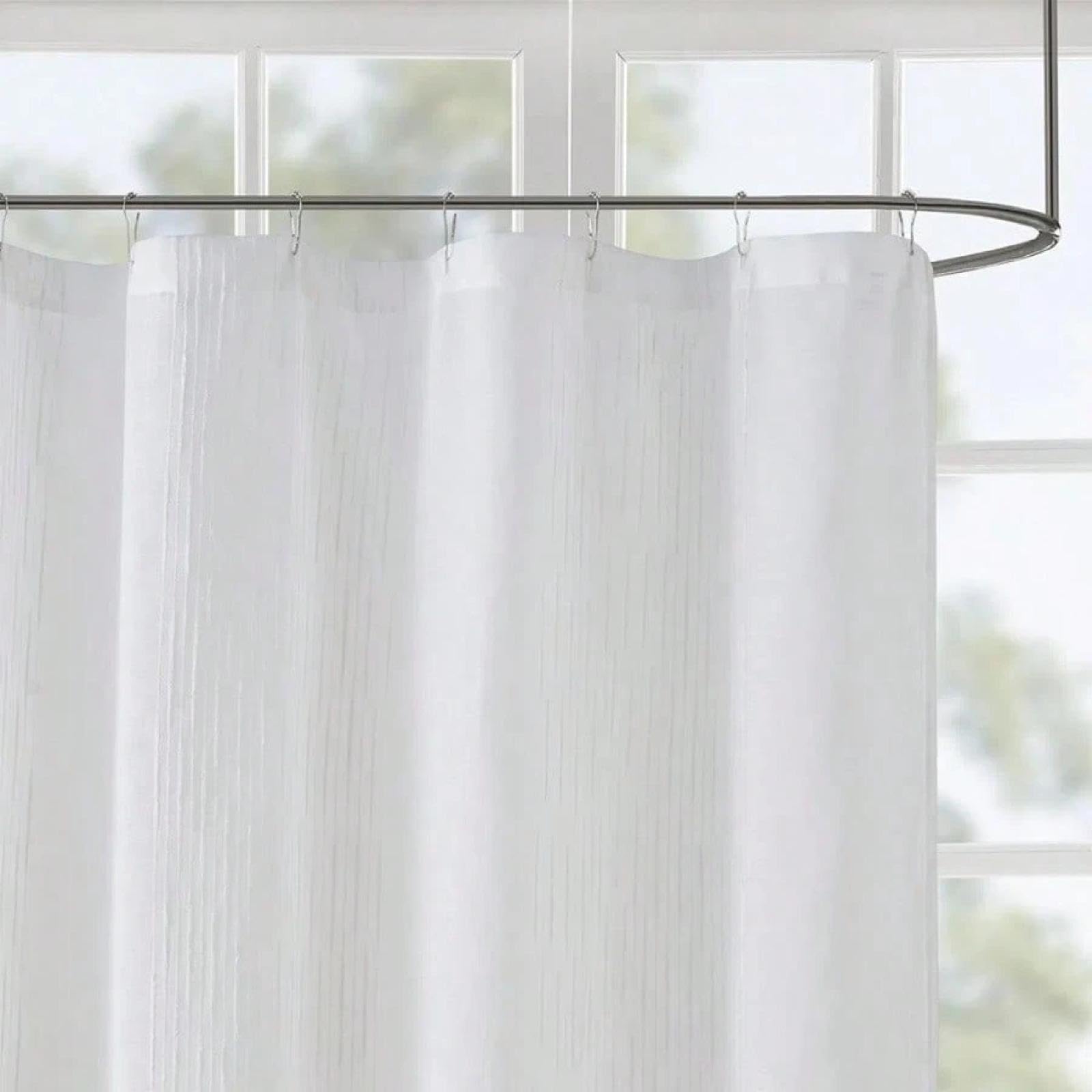 Juego de cortina de ducha impermeable blanca de 180 x 210 cm, 12 ganchos, tela lavable a máquina, ideal para hotel, spa y decoración de baño