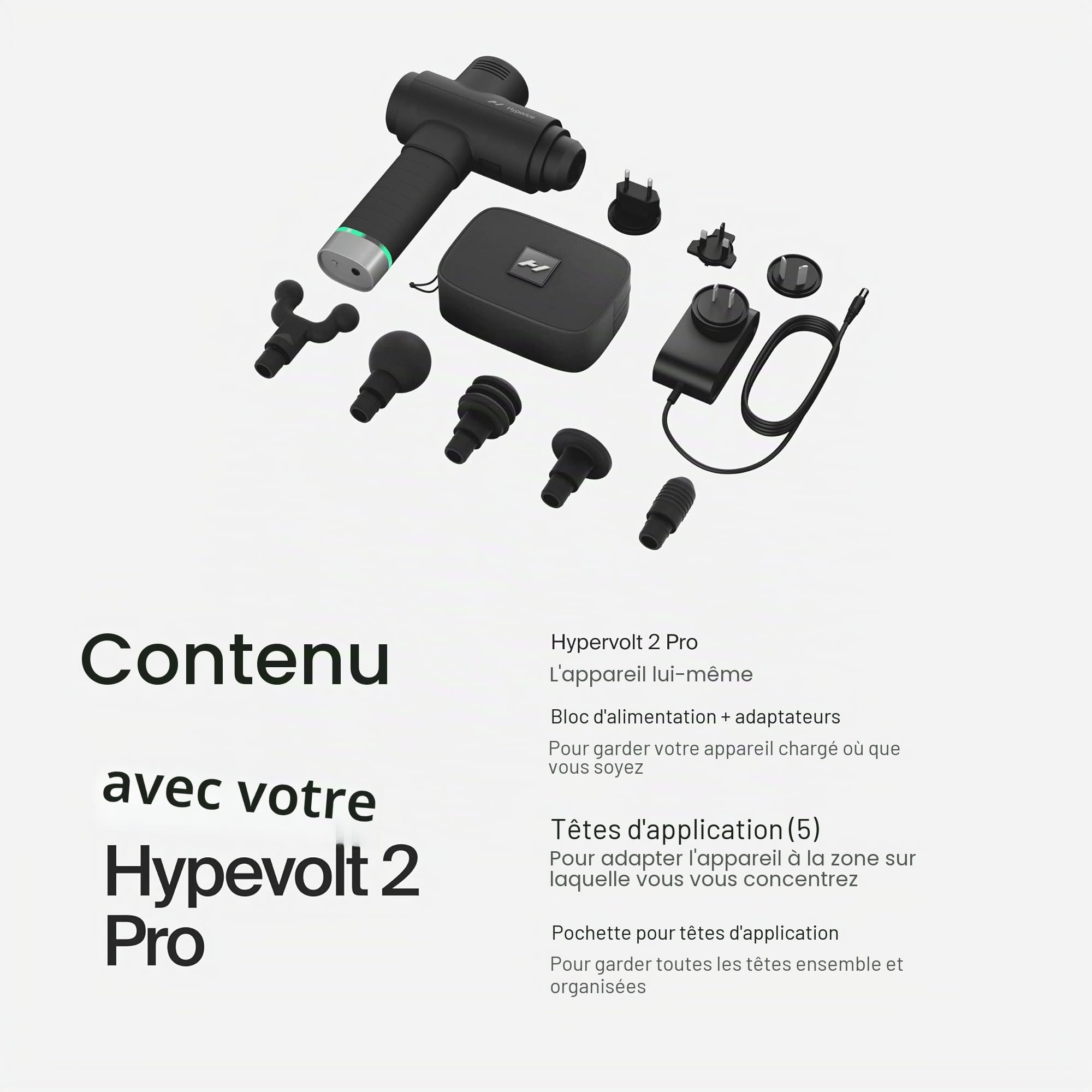 Hyperice Hypervolt 2 Pro Pistolet de massage à percussion portatif | Récupération après l'effort | 5 vitesses et têtes de massage | Soulage les douleurs, les raideurs et améliore la circulation