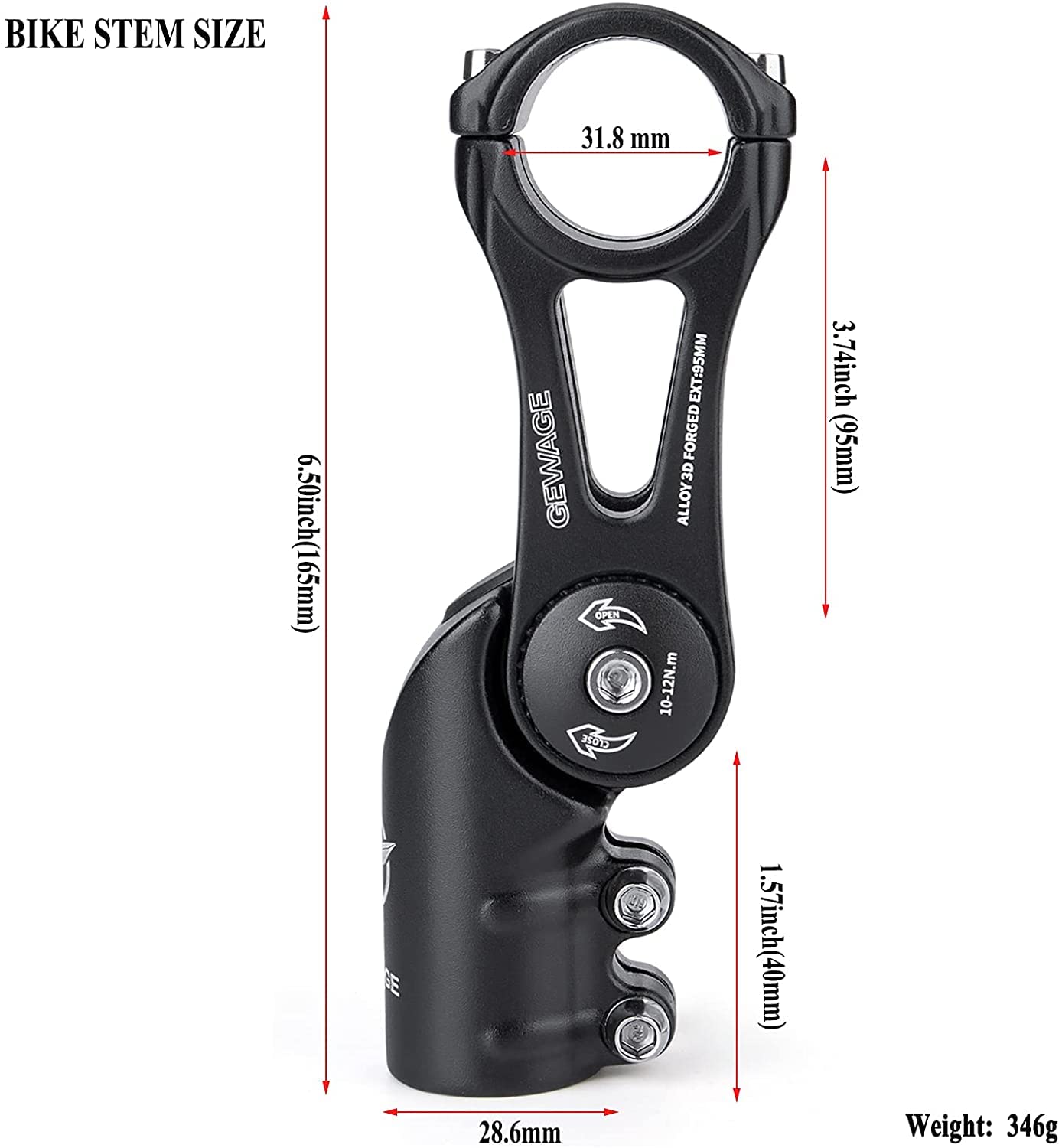 GEWAGE Attacco regolabile per mountain bike / bici da corsa/BMX – Rialzo manubrio (da -130° a +90°), 75/95/130mm, compatibile 31,8 mm, lega di alluminio 3D forgiata, ideale per sport e passeggiate