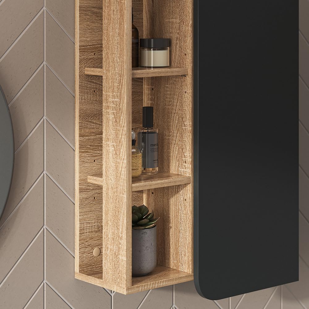 Vicco Mobile bagno Karen, Sonoma/antracite, 50 x 75 cm con porta e vani aperti, per montaggio a parete con vani a giorno e vani chiusi