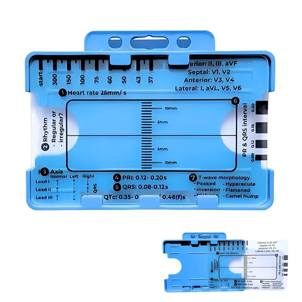 CQSVUJ ECG 7 Step Ruler, ECG Ruler Plastic Ruler Measuring Tool, EKG Ruler Horizontal Badge Card Tool with Ruler Electrocardiogram Drafting Divider, for Cardiology Tech, Nurses