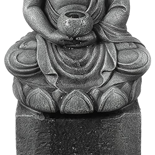Luxenhome Resin Meditating Buddha On Column Patio Fountain With Led Lights, Zen Water Fountain Decor For Garden Fold Court Backyard Deck, 35 Inch, Gray #TOP7