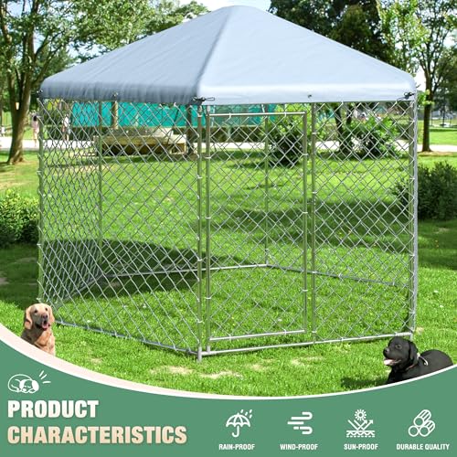 Betisef Large Dog Kennel Outside,Outdoor Dog Kennel with Roof,Large Dog Cage with Steel Fence Secure Lock for Garden/Yard (9.3X9.3X8.1 FT)