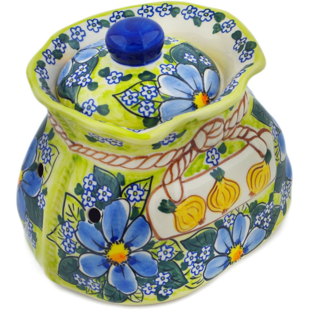 Authentic Polish Pottery Garlic and Onion Jar Signature UNIKAT in Beautiful Dream Design Handmade in Boles?awiec Poland + Certificate of Authenticity
