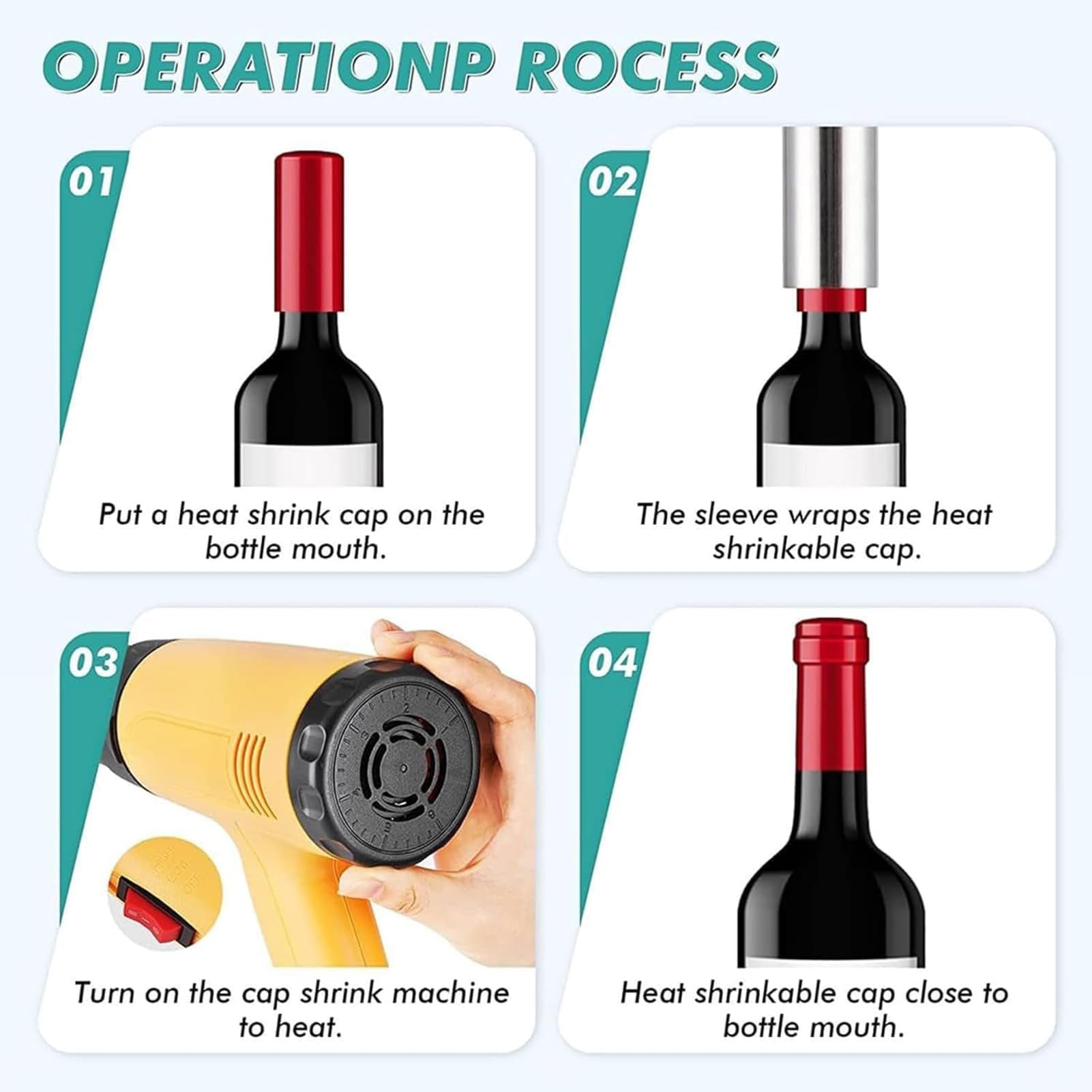Máquina Envolvedora De Botellas De Vino, Máquina Selladora Retráctil De 50 Mm, Pistola Retráctil Térmica, Temperatura 50-550 °c, 9 Ajustes De Temperatura, Selladora De Tapones De Botellas